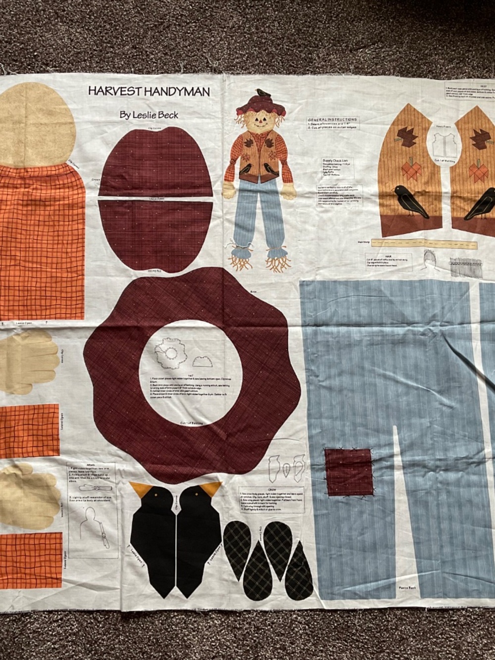 Harvest Handyman "Scarecrow Fabric panel by Leslie Beck. Vintage